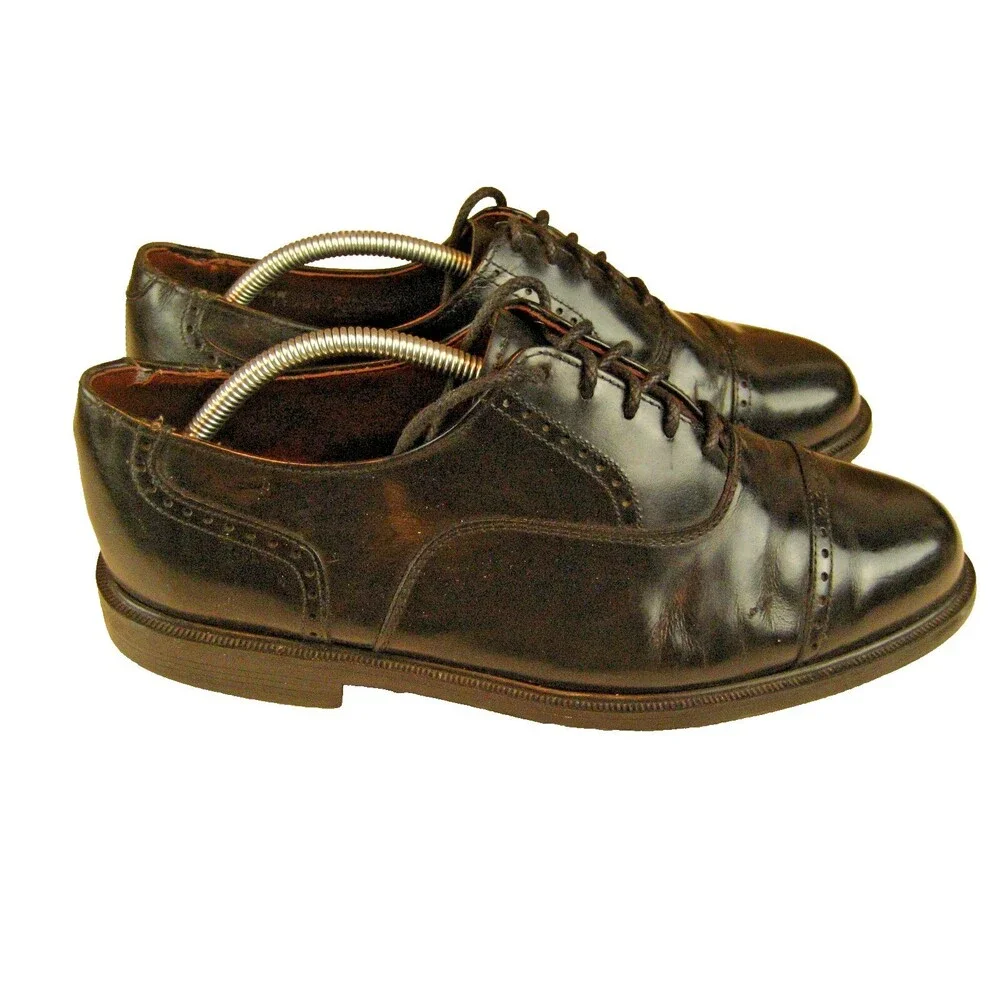 Mens Nunn Bush Black Leather Oxfords Cap Toe Lace Up Shoes sz 10.5W